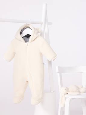 Sherpa pramwsuit for babies with ears and lined in PETIT BATEAU milleraies stripes - vertbaudet enfant