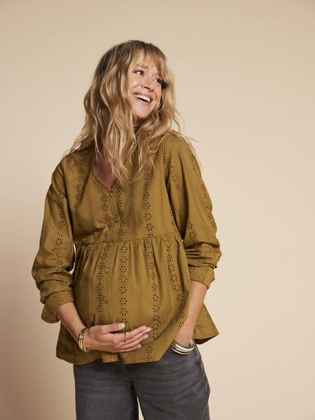 Blouse grossesse et allaitement en broderie anglaise noir+olive - vertbaudet enfant 