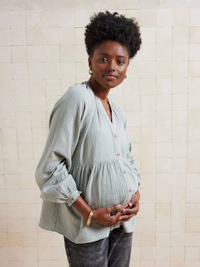 Vêtements de grossesse-Allaitement-Blouse grossesse et allaitement en gaze coton biologique*