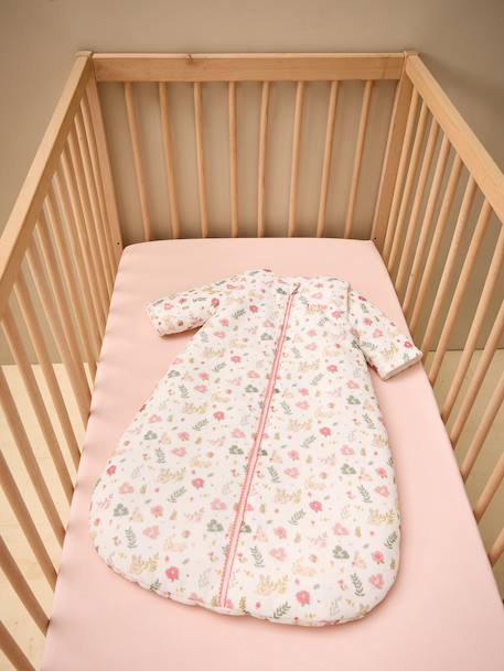 Baby sleeping bag with detachable long sleeves, ENCHANTED RABBIT printed white - vertbaudet enfant 