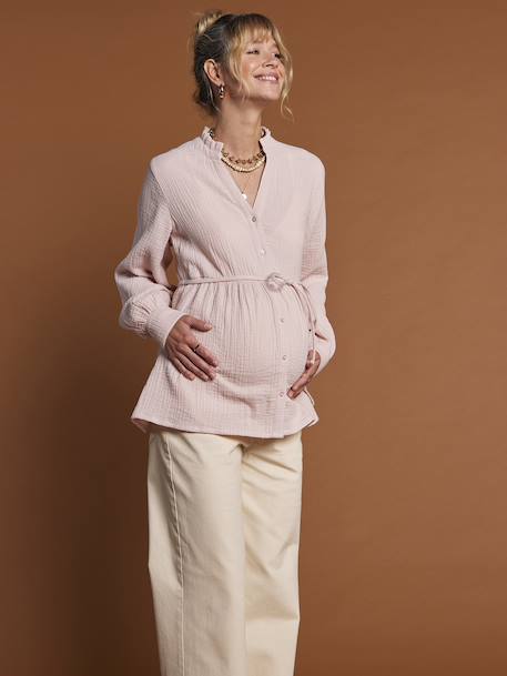 Cotton Gauze Blouse for Pregnancy & Nursing, ENVIE DE FRAISE blush - vertbaudet enfant 