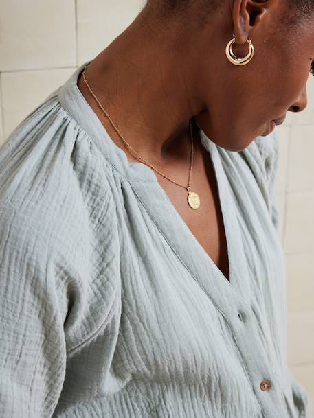 Blouse grossesse et allaitement en gaze coton bois de rose+vert sauge - vertbaudet enfant 