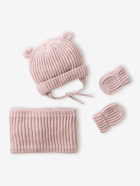 Beanie, Snood & Mittens Set for Babies pale pink - vertbaudet enfant 