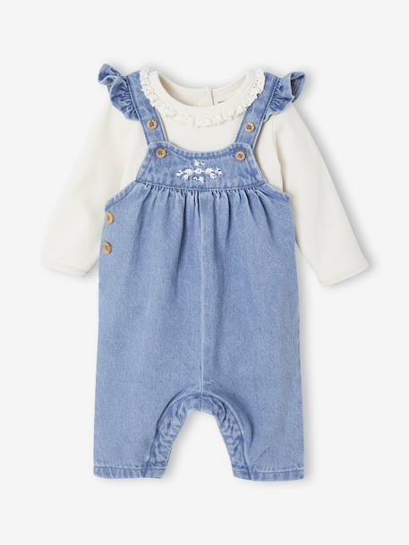 2-Piece Set for Newborns: Denim Dungarees + Bodysuit stone - vertbaudet enfant 