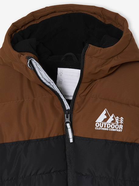 Two-tone Hooded Jacket with Recycled Polyester Padding, for Boys brown+sage green - vertbaudet enfant 