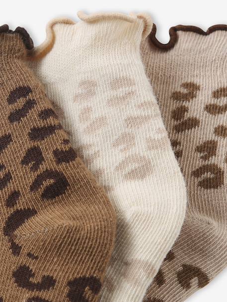 Pack of 3 pairs of leopard print baby girls' socks cinnamon - vertbaudet enfant 