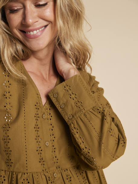 Blouse grossesse et allaitement en broderie anglaise noir+olive - vertbaudet enfant 