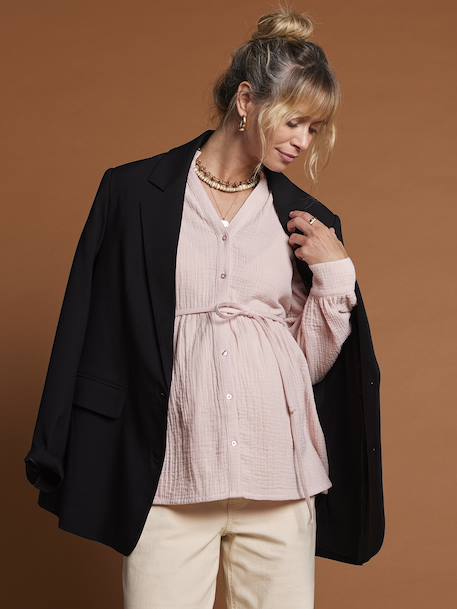 Cotton Gauze Blouse for Pregnancy & Nursing, ENVIE DE FRAISE blush - vertbaudet enfant 