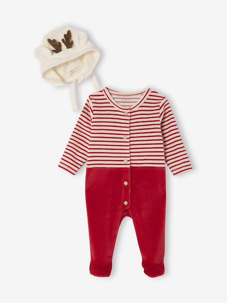 Velour Christmas Sleepsuit & Beanie Set, ENVIE DE FRAISE red - vertbaudet enfant 