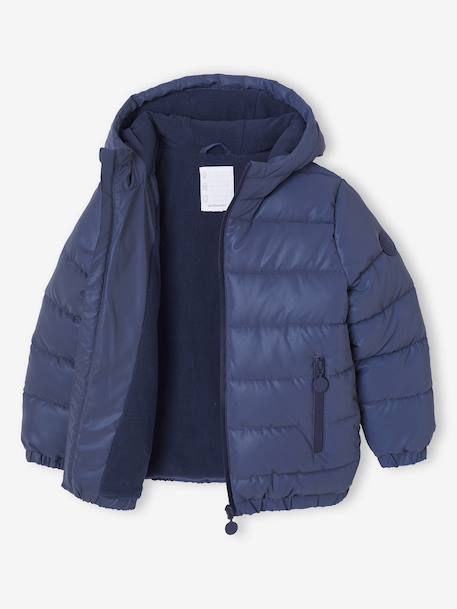 Padded Jacket with Polar Fleece Lined Hood, Reflective Effect & Recycled Fibre Padding for Boys Grey+navy blue - vertbaudet enfant 