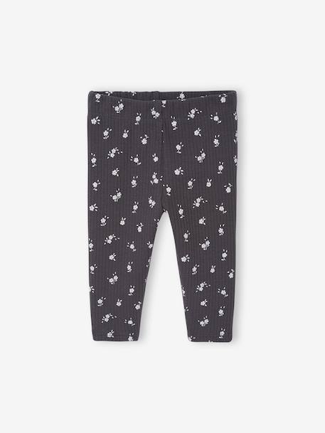 Printed Ribbed Knit Leggings for Babies anthracite+taupe - vertbaudet enfant 
