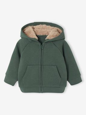 Cardigan bébé en molleton zippé à capuche doublée - vertbaudet enfant Bébé-Pull, gilet, sweat-Cardigan bébé en molleton zippé à capuche doublée