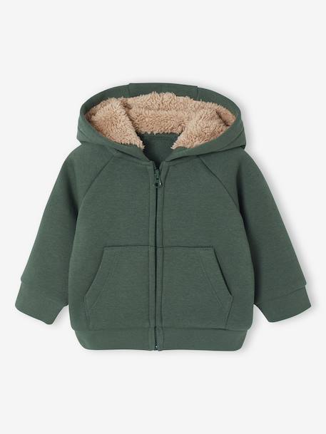 Zipped hooded fleece cardigan for babies fir green - vertbaudet enfant 