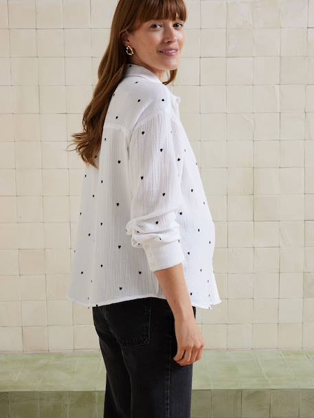 Embroidered Cotton Muslin Shirt, Maternity & Nursing white - vertbaudet enfant 