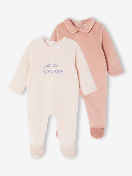 Pack of 2 Velour Sleepsuits for Newborns pale pink - vertbaudet enfant 