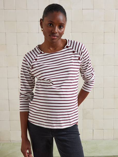 Striped nursing clothes t-shirt in organic cotton* bordeaux red - vertbaudet enfant 