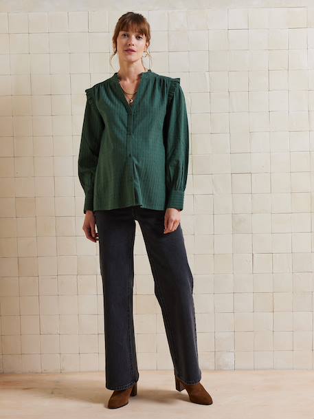Openwork Cotton Blouse for Maternity & Nursing fir green - vertbaudet enfant 