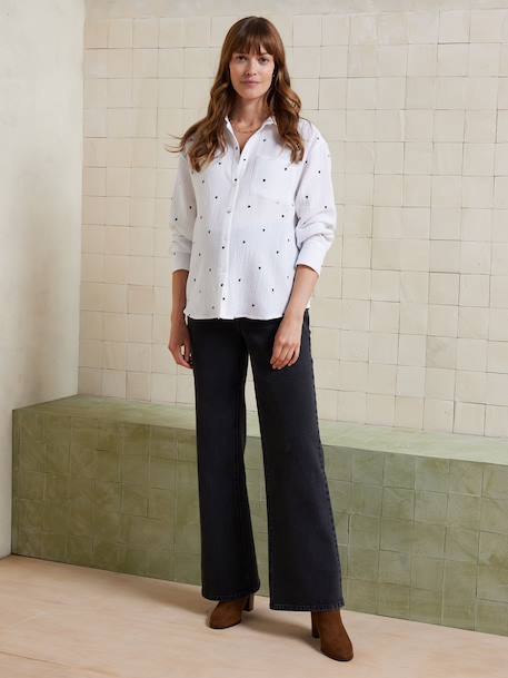 Embroidered Cotton Muslin Shirt, Maternity & Nursing white - vertbaudet enfant 