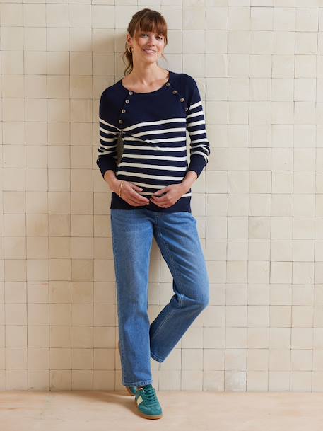 Striped nursing clothes jumper with raglan openings navy blue - vertbaudet enfant 