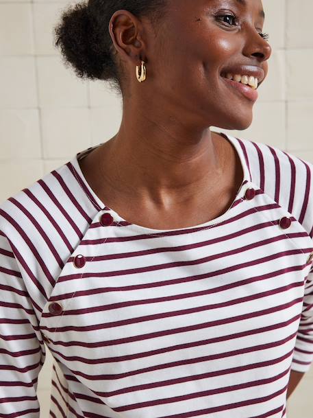 Striped nursing clothes t-shirt in organic cotton* bordeaux red - vertbaudet enfant 