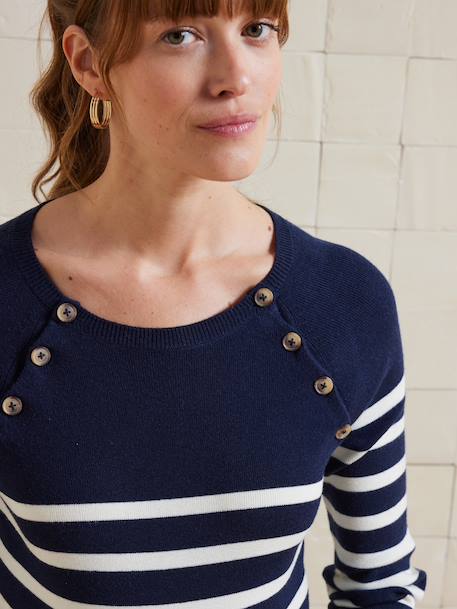 Striped nursing clothes jumper with raglan openings navy blue - vertbaudet enfant 