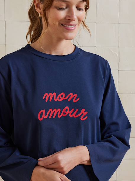 Ensemble 2 pièces pyjama de grossesse 'mon amour' marine - vertbaudet enfant 