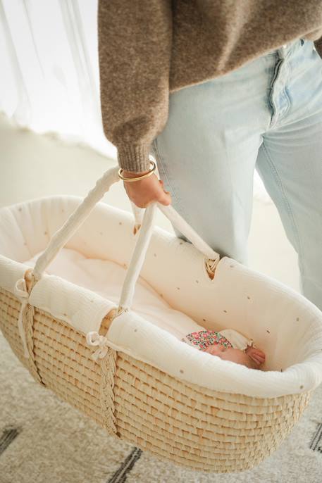 Moses Basket in Woven Natural Fibres for Babies, ENVIE DE FRAISE 0016+beige+sage green - vertbaudet enfant 
