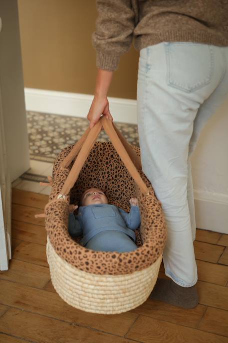 Moses Basket in Woven Natural Fibres for Babies, ENVIE DE FRAISE 0016+beige+sage green - vertbaudet enfant 