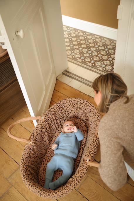 Moses Basket in Woven Natural Fibres for Babies, ENVIE DE FRAISE 0016+beige+sage green - vertbaudet enfant 