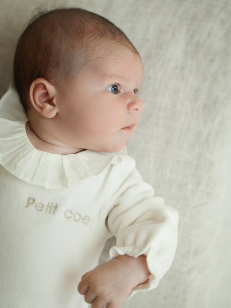 Pack of 2 Sleepsuits in Velour for Newborn Girls, ENVIE DE FRAISE ecru - vertbaudet enfant 