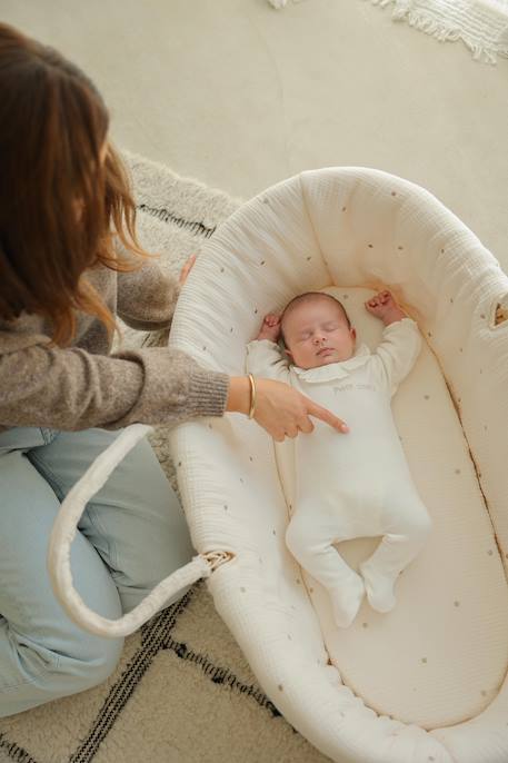 Moses Basket in Woven Natural Fibres for Babies, ENVIE DE FRAISE 0016+beige+sage green - vertbaudet enfant 