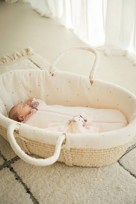 Moses Basket in Woven Natural Fibres for Babies, ENVIE DE FRAISE 0016+beige+sage green - vertbaudet enfant 