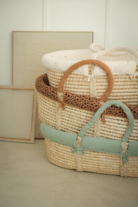 Moses Basket in Woven Natural Fibres for Babies, ENVIE DE FRAISE 0016+beige+sage green - vertbaudet enfant 