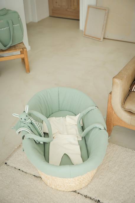 Moses Basket in Woven Natural Fibres for Babies, ENVIE DE FRAISE 0016+beige+sage green - vertbaudet enfant 