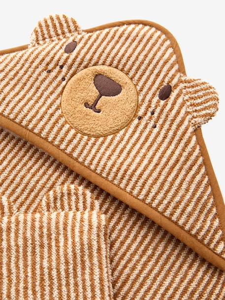Cape de bain et gant de toilette PETIT OURS, avec coton recylé rayé beige - vertbaudet enfant 