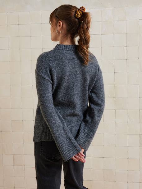 Round-Neck Jumper for Nursing, in Jersey Knit with Wool anthracite+fuchsia - vertbaudet enfant 