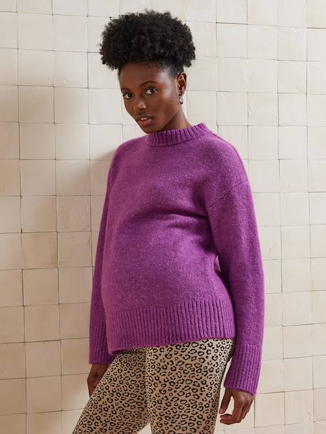Round-Neck Jumper for Nursing, in Jersey Knit with Wool anthracite+fuchsia - vertbaudet enfant 