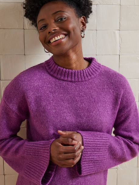 Round-Neck Jumper for Nursing, in Jersey Knit with Wool anthracite+fuchsia - vertbaudet enfant 