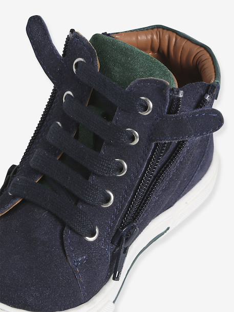 High-Top Leather Shoes for Boys brown+navy blue - vertbaudet enfant 