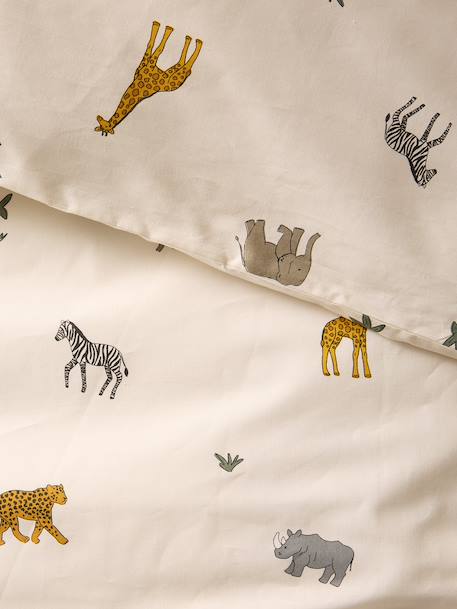 Essential WILD ANIMALS duvet cover set + pillowcase for children, with recycled cotton printed white - vertbaudet enfant 