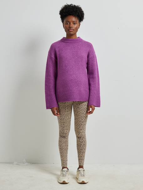 Round-Neck Jumper for Nursing, in Jersey Knit with Wool anthracite+fuchsia - vertbaudet enfant 