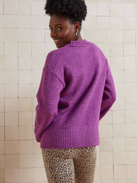 Round-Neck Jumper for Nursing, in Jersey Knit with Wool anthracite+fuchsia - vertbaudet enfant 