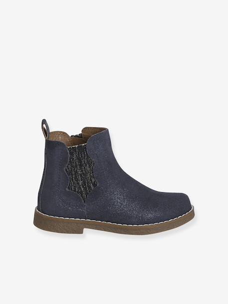 Leather Boots with Seams, for Girls black+brown+navy blue+set beige+taupe - vertbaudet enfant 