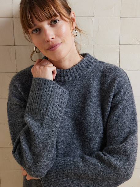 Round-Neck Jumper for Nursing, in Jersey Knit with Wool anthracite+fuchsia - vertbaudet enfant 