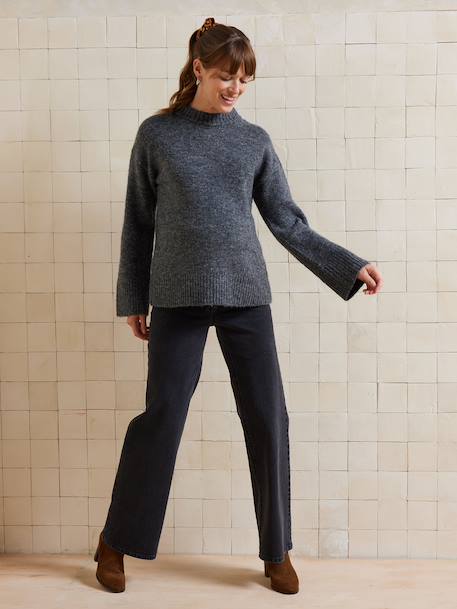 Round-Neck Jumper for Nursing, in Jersey Knit with Wool anthracite+fuchsia - vertbaudet enfant 