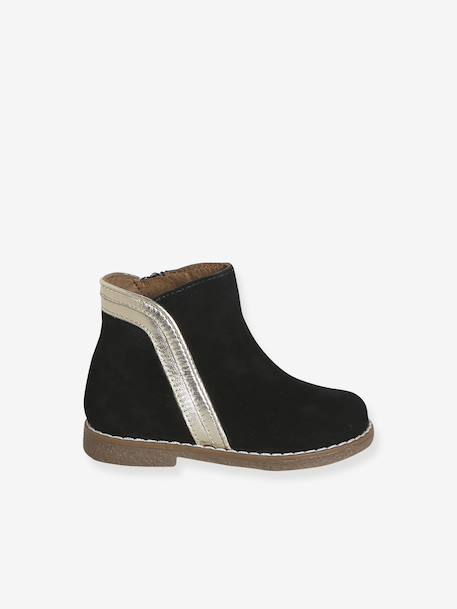 Zipped Leather Boots for Babies black+gold - vertbaudet enfant 
