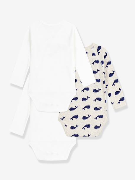 Lot de 3 bodies croisés manches longues imprimés bébé blanc - vertbaudet enfant 