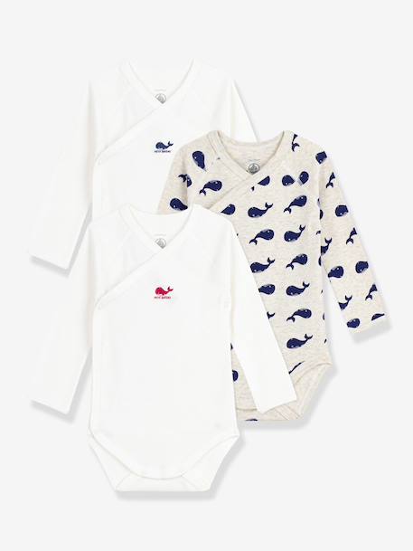 Lot de 3 bodies croisés manches longues imprimés bébé blanc - vertbaudet enfant 