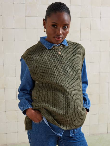 Sleeveless jumper in pearl knit for nursing clothes khaki - vertbaudet enfant 