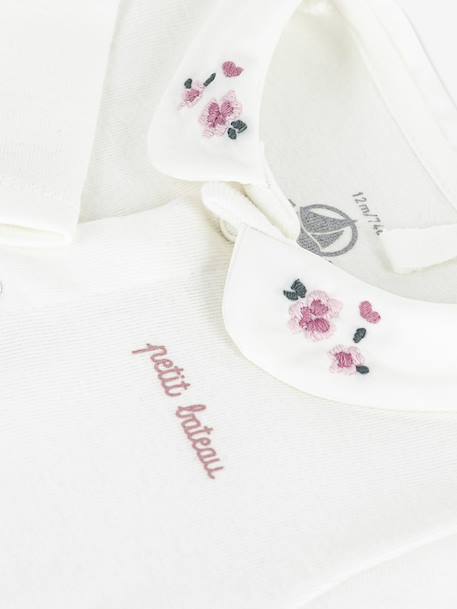 Bodysuit with Embroidered Collar for Babies, PETIT BATEAU white - vertbaudet enfant 